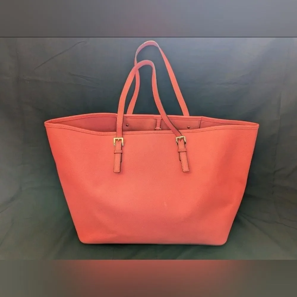 Michael Kors MK Large Red Tote Bag Leather Purse